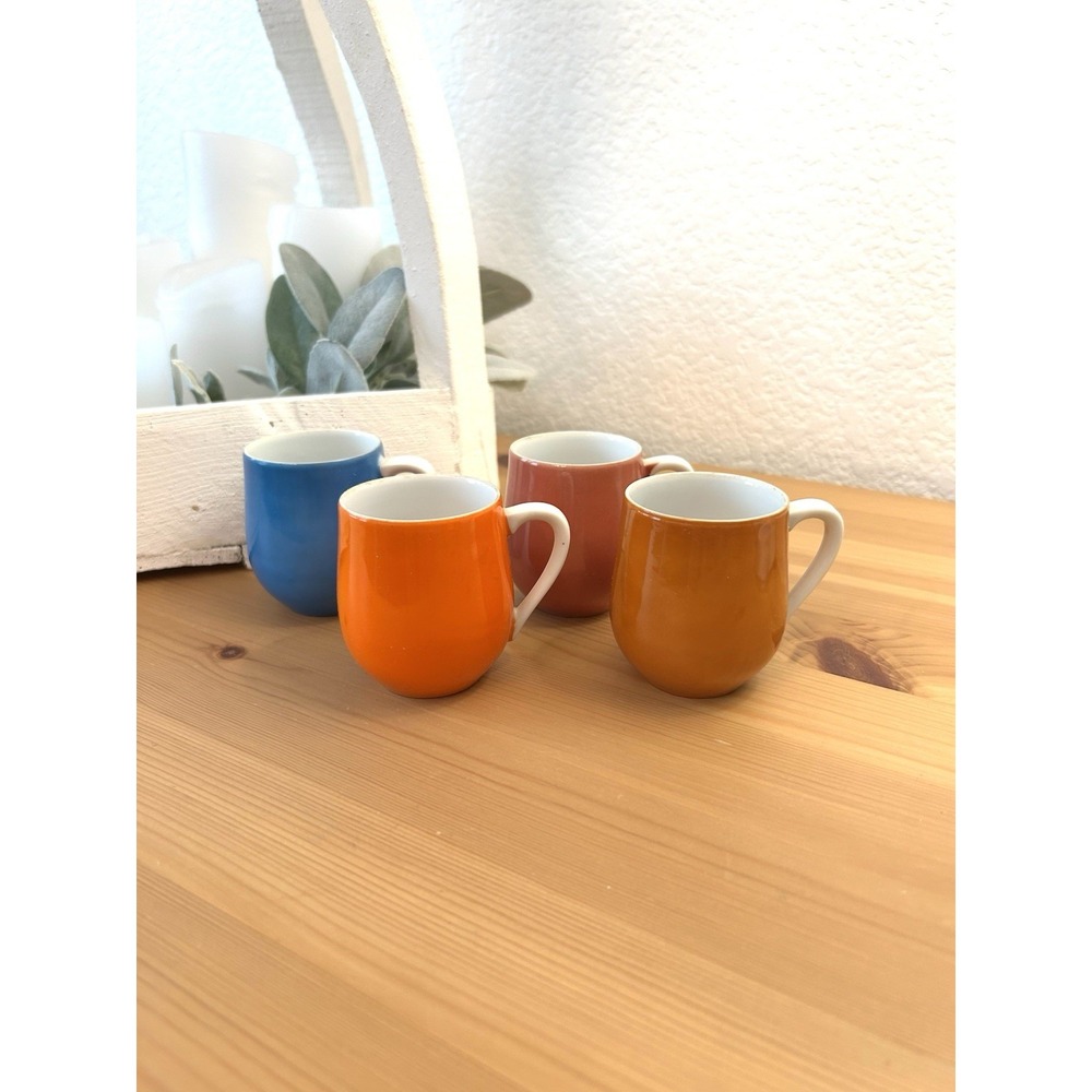 4 Vintage Lipper & Mann Espresso Demitasse Cups Blue Orange Tea Party Mini